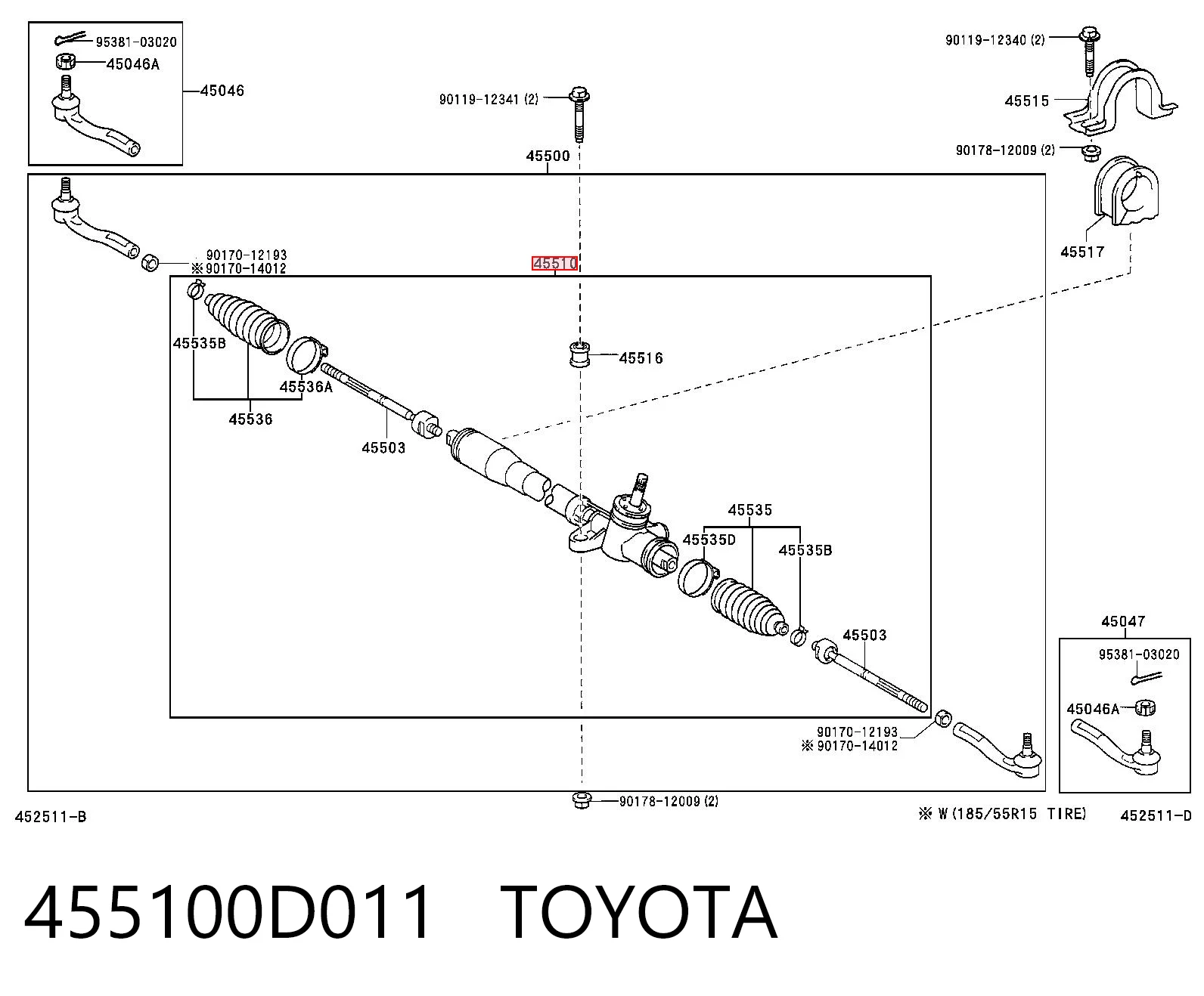 455100D011 Toyota Рейковий рульовий механізм
