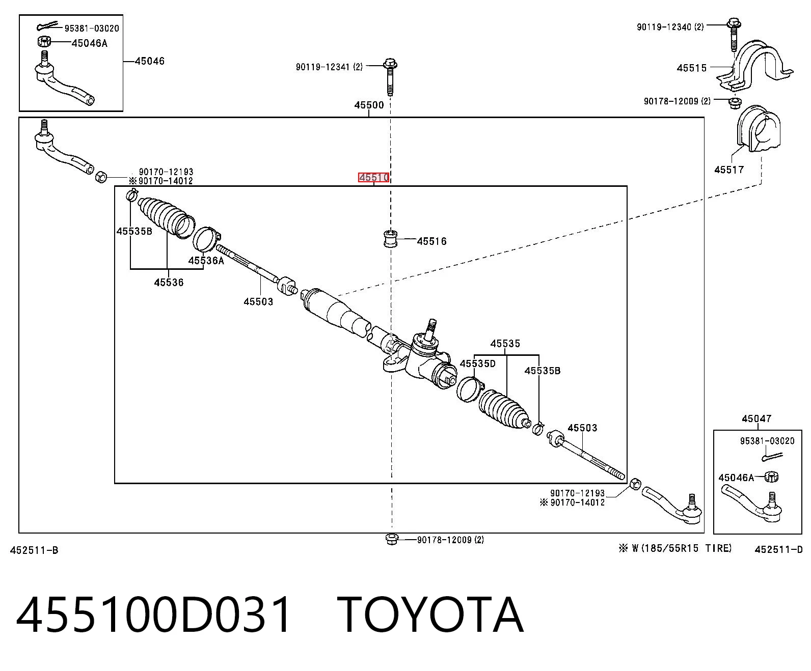 455100D031 Toyota Рейковий рульовий механізм