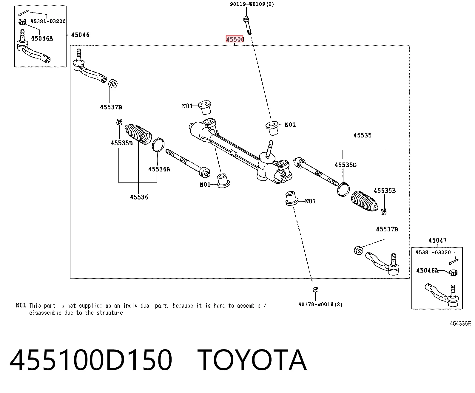 455100D150 Toyota Рейковий рульовий механізм