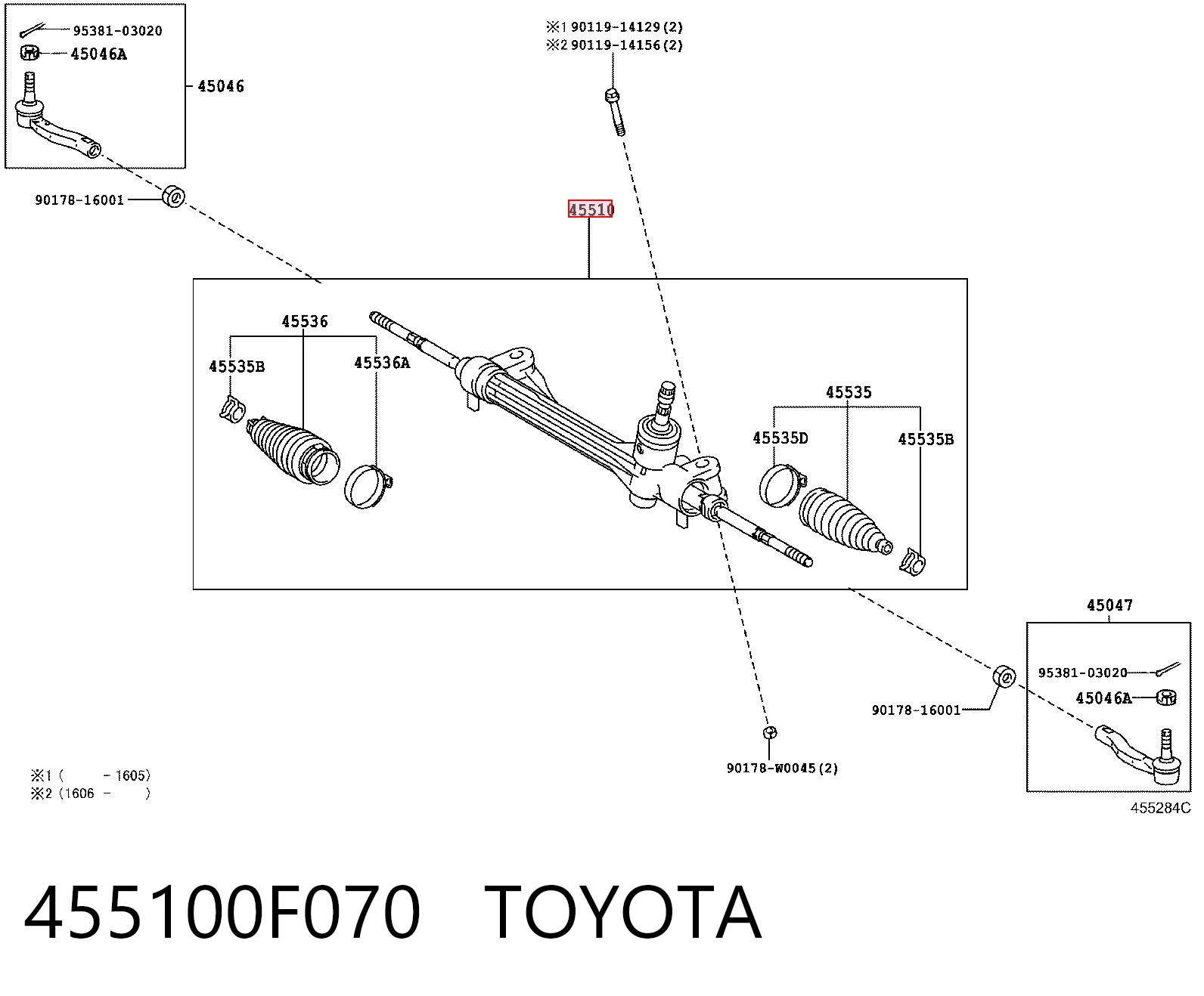 455100F070 Toyota Рейковий рульовий механізм