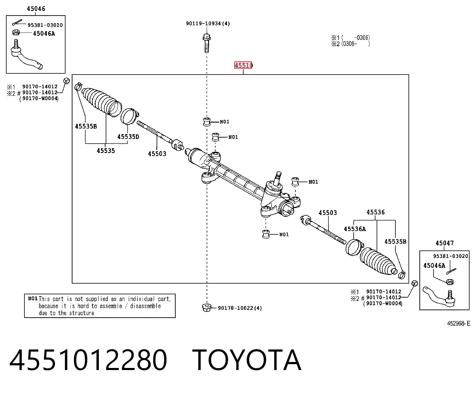 4551012280 Toyota Рейковий рульовий механізм