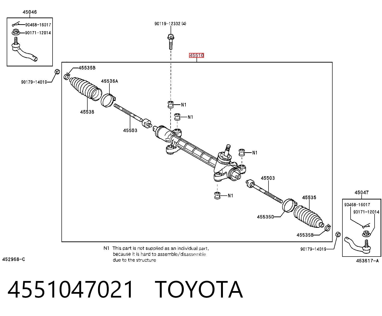 4551047021 Toyota Рейковий рульовий механізм