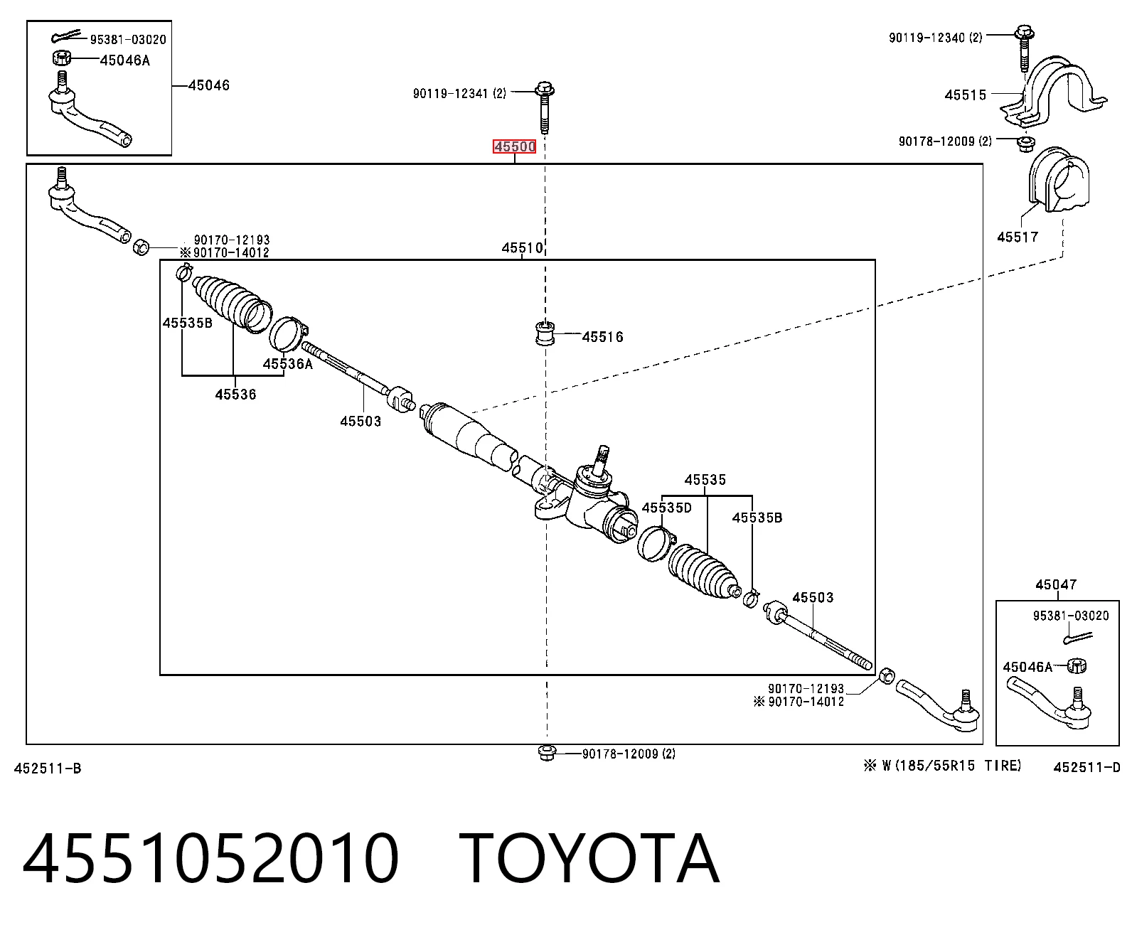 4551052010 Toyota Рейковий рульовий механізм