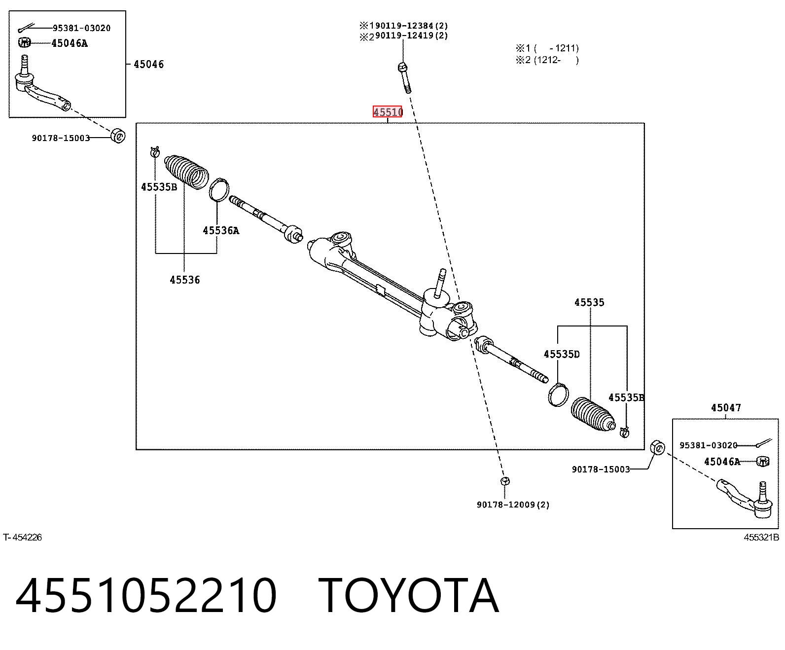 4551052221 Toyota Рейковий рульовий механізм