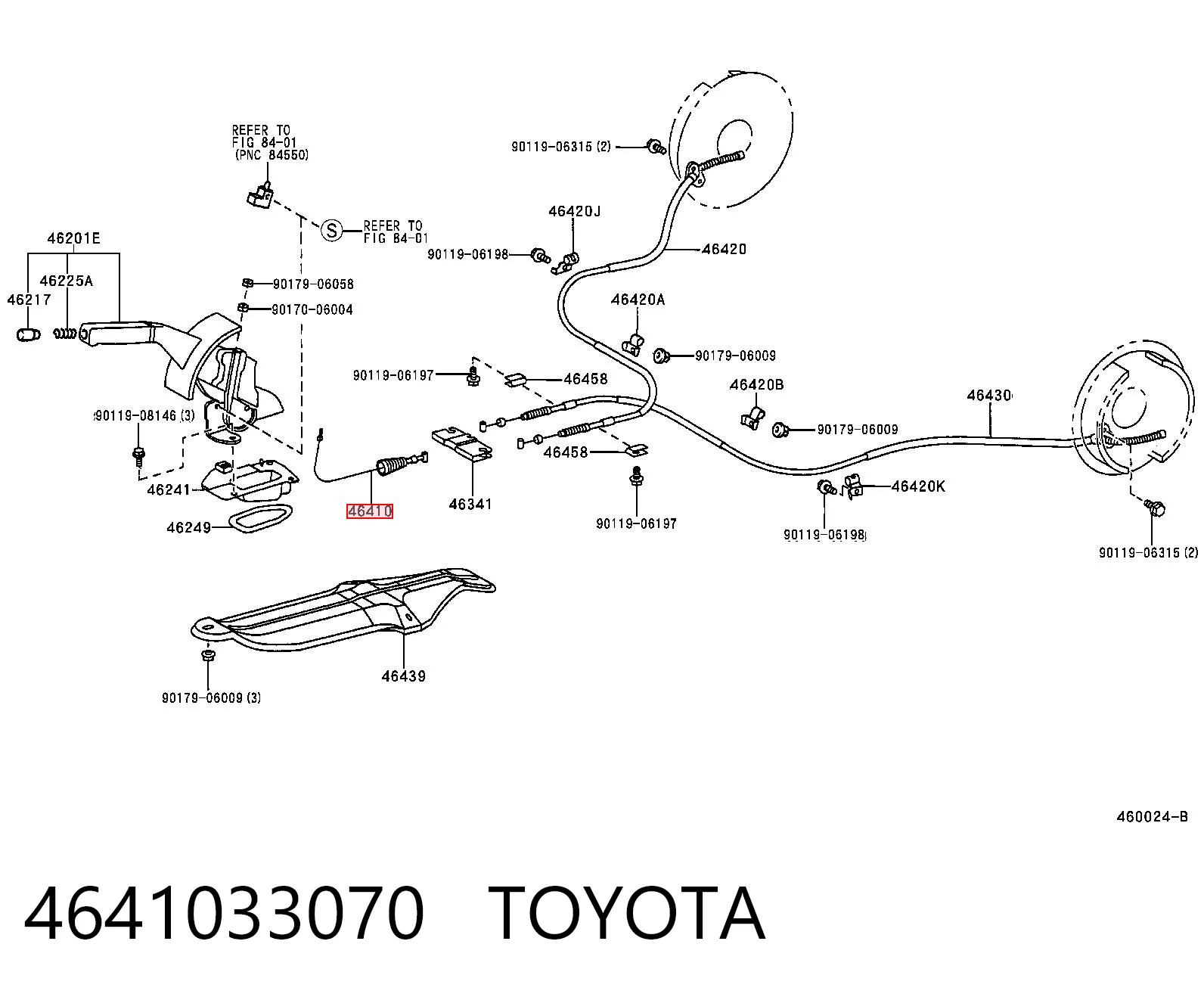 4641033070 Toyota Трос ручника задній лівий