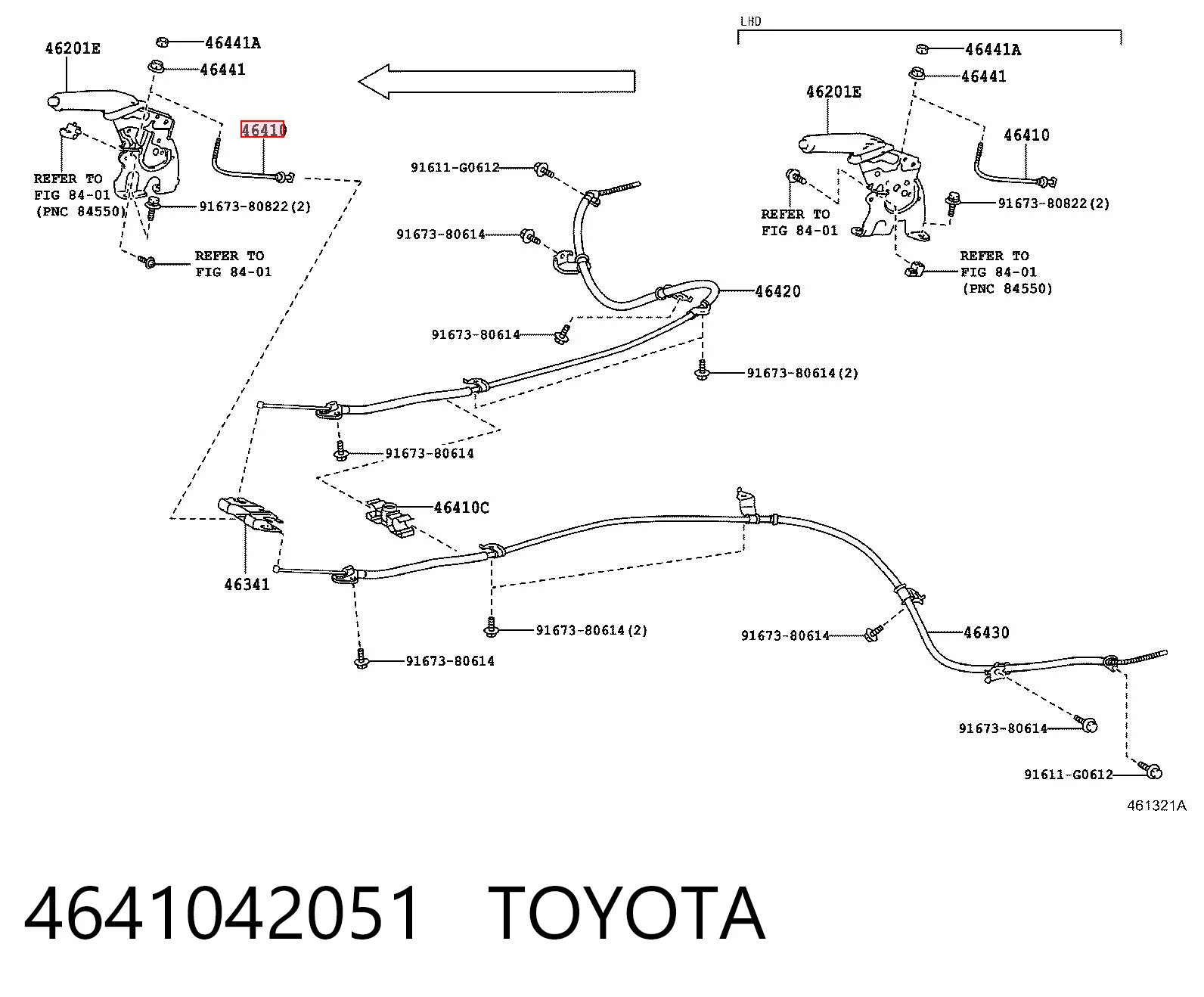 4641042051 Toyota Трос ручного гальма передній