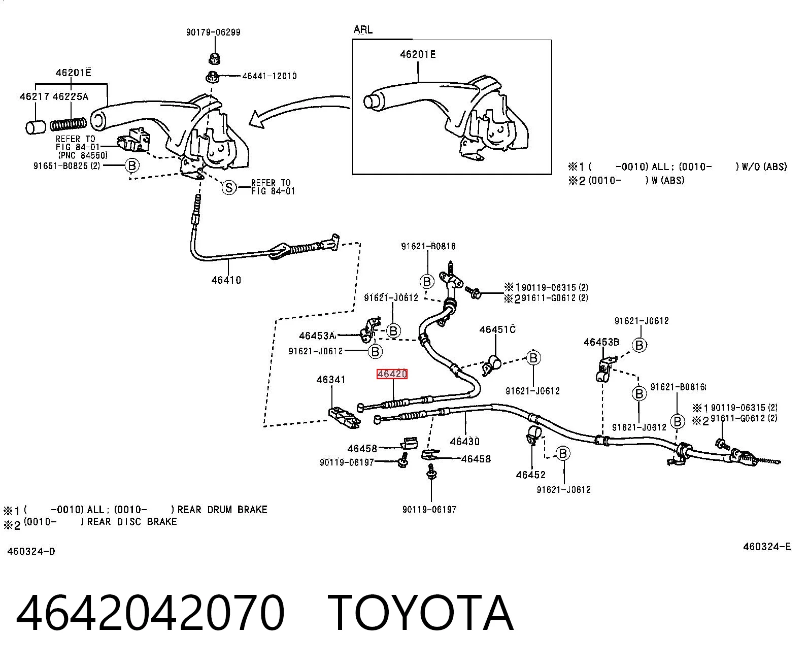 4642042070 Toyota Трос ручного гальма задній, правий