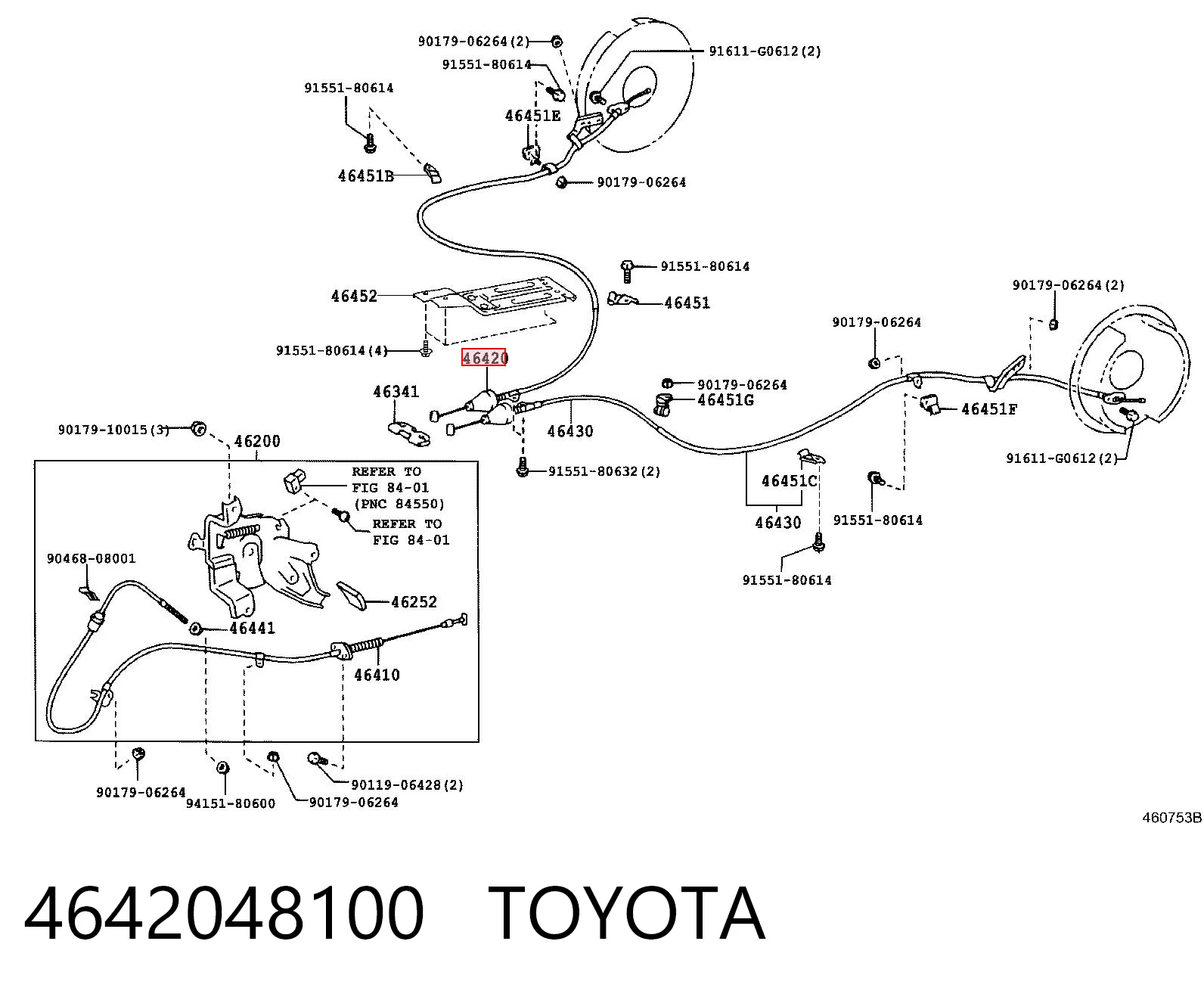 4642048100 Toyota Трос ручного гальма задній, правий