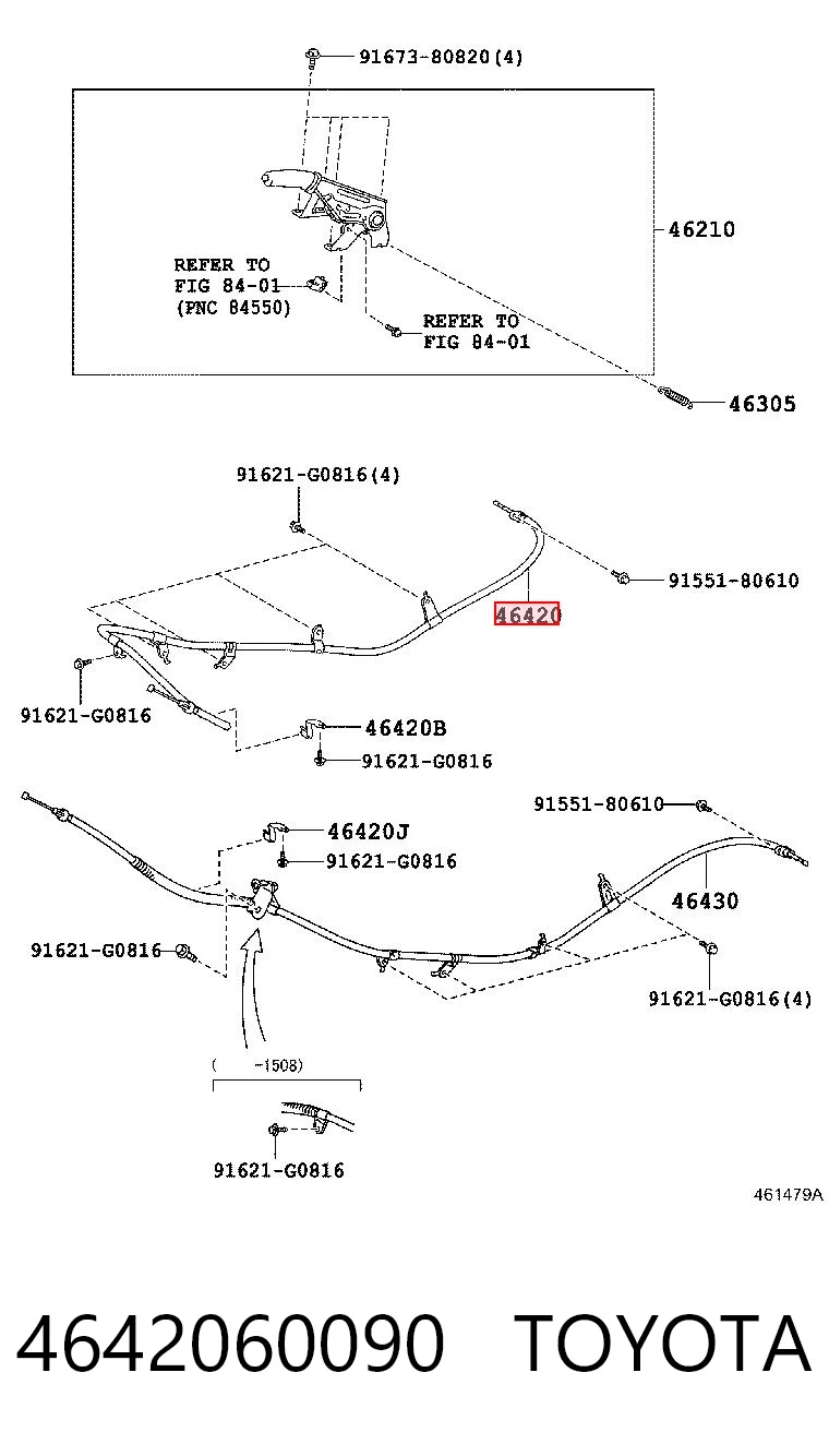 4642060090 Toyota Трос ручного гальма задній, правий