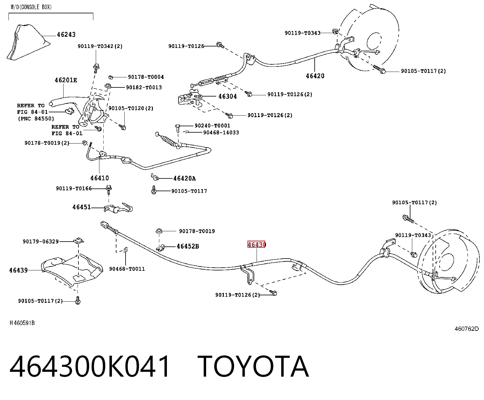 464300K041 Toyota Трос ручника задній лівий