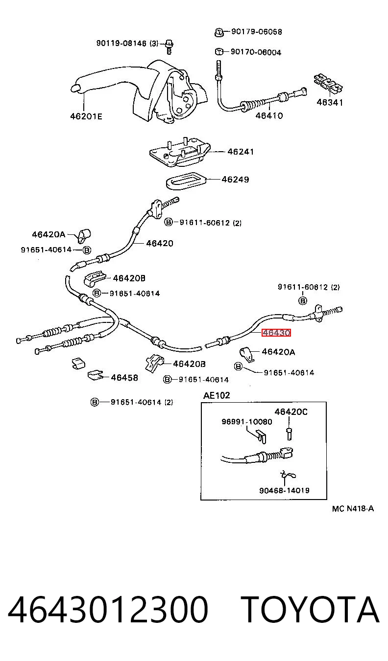 4643012300 Toyota Трос ручника задній лівий