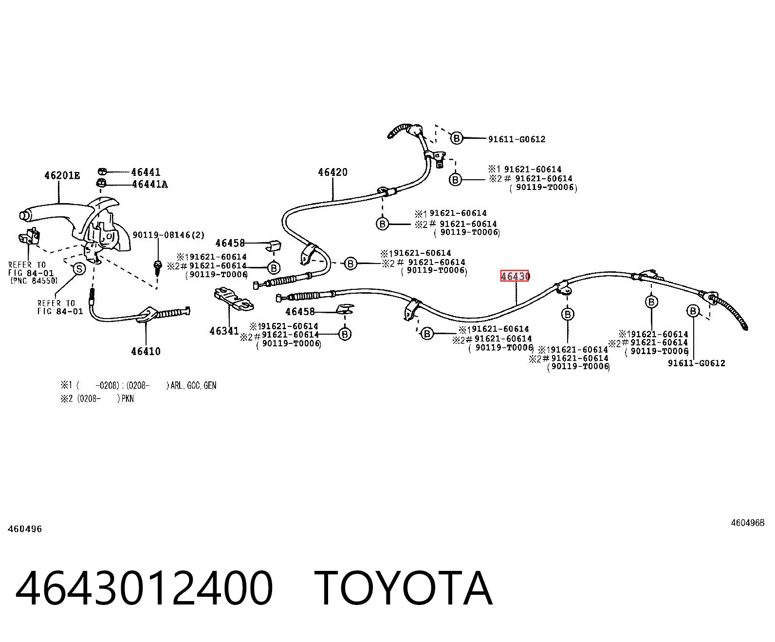 4643012400 Toyota Трос ручника задній лівий
