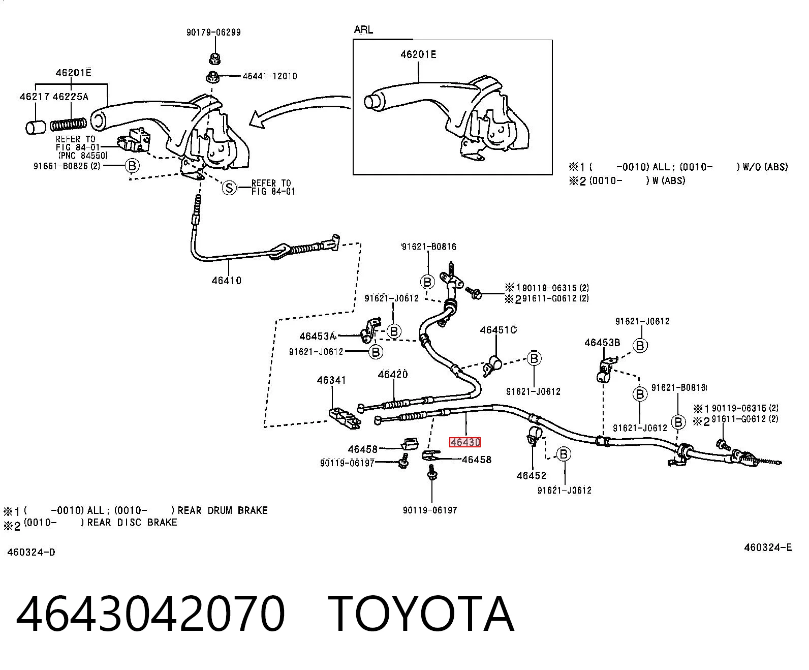 4643042070 Toyota Трос ручника задній лівий