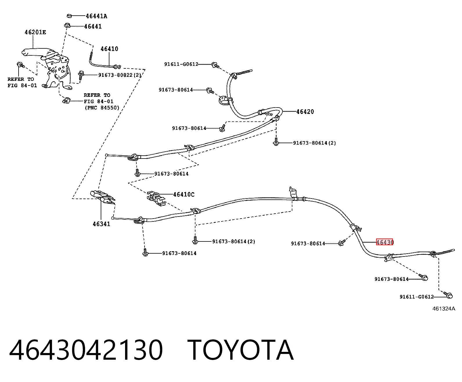 4643042130 Toyota Трос ручника задній лівий