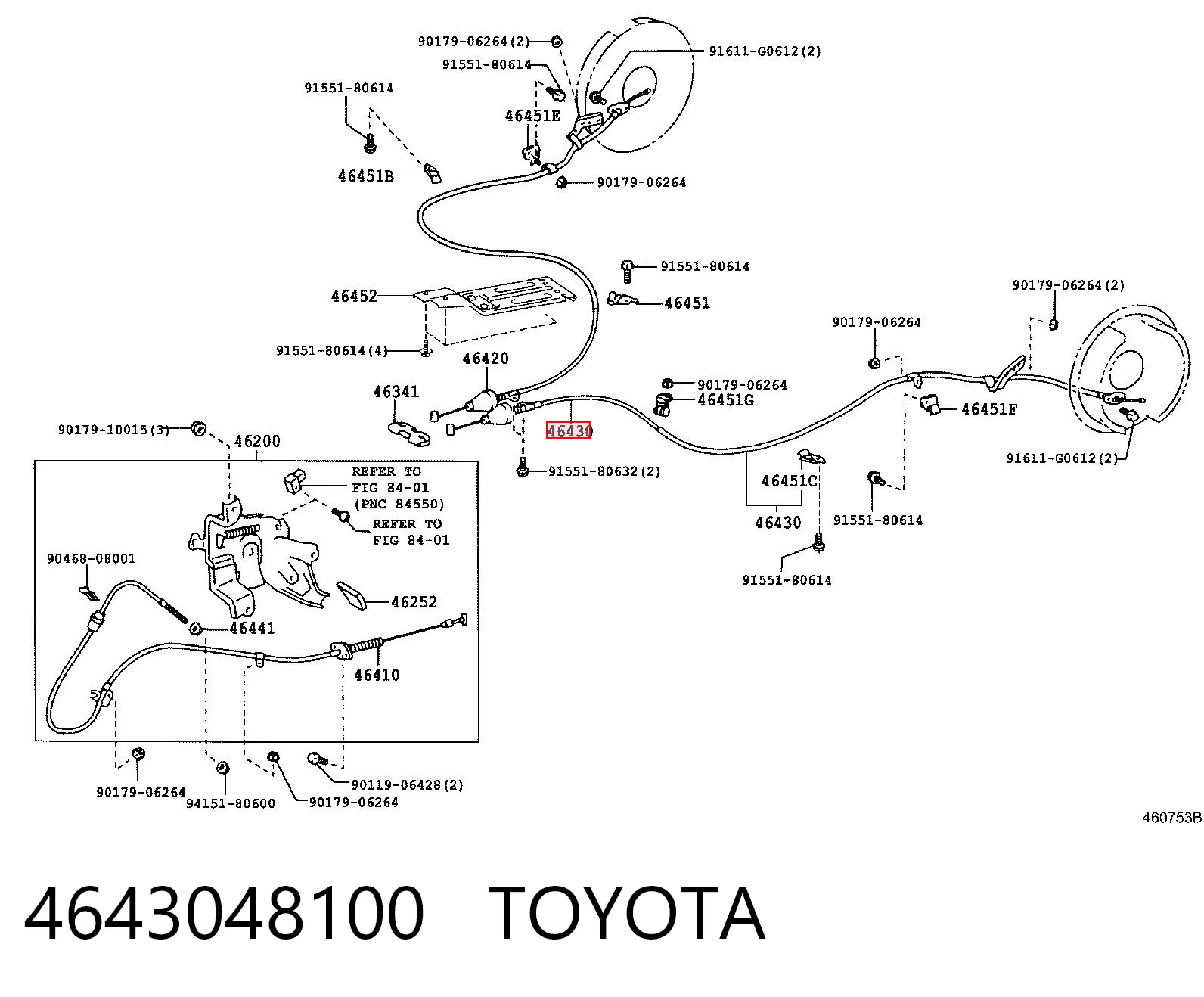 Трос стоянкового гальма задній лівий Toyota 4643048100 ціна, від 50.68 USD