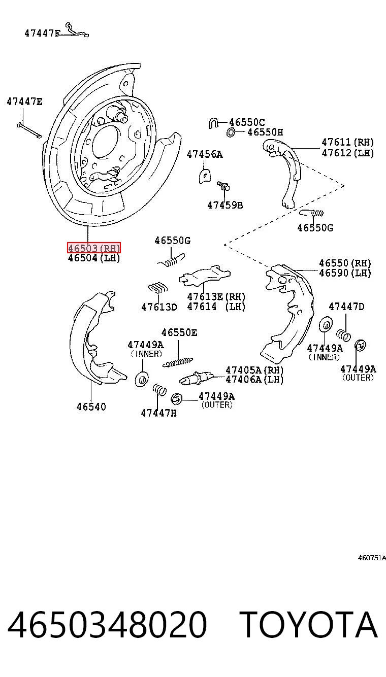 4650348020 Toyota Захист гальмівного диска заднього, правого