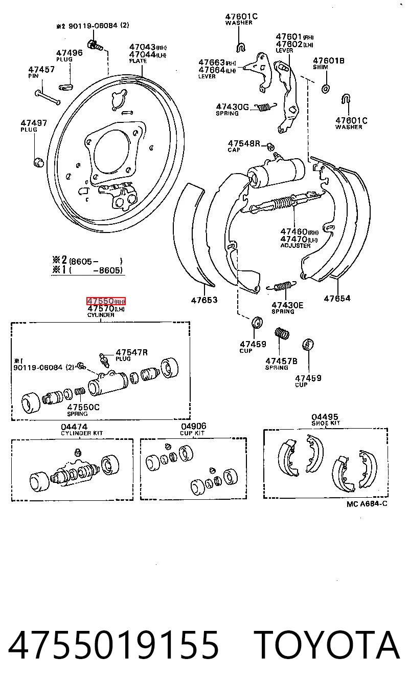 4755019155 Toyota Циліндр гальмівний колісний/робітник, задній