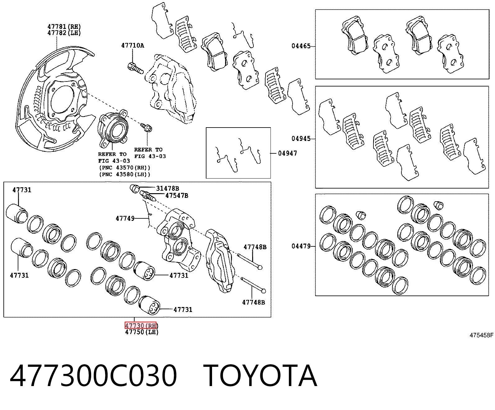 477300C030 Toyota Супорт гальмівний передній правий