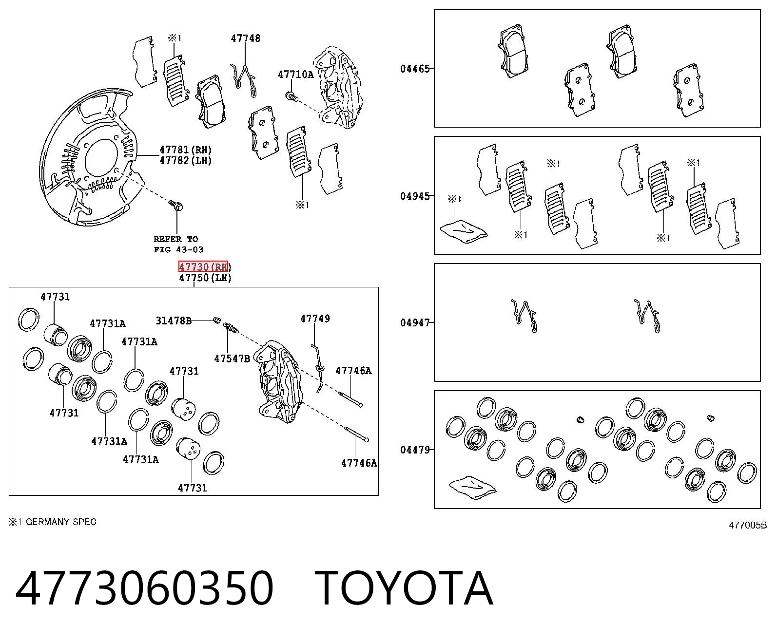 4773060350 Toyota Супорт гальмівний передній правий