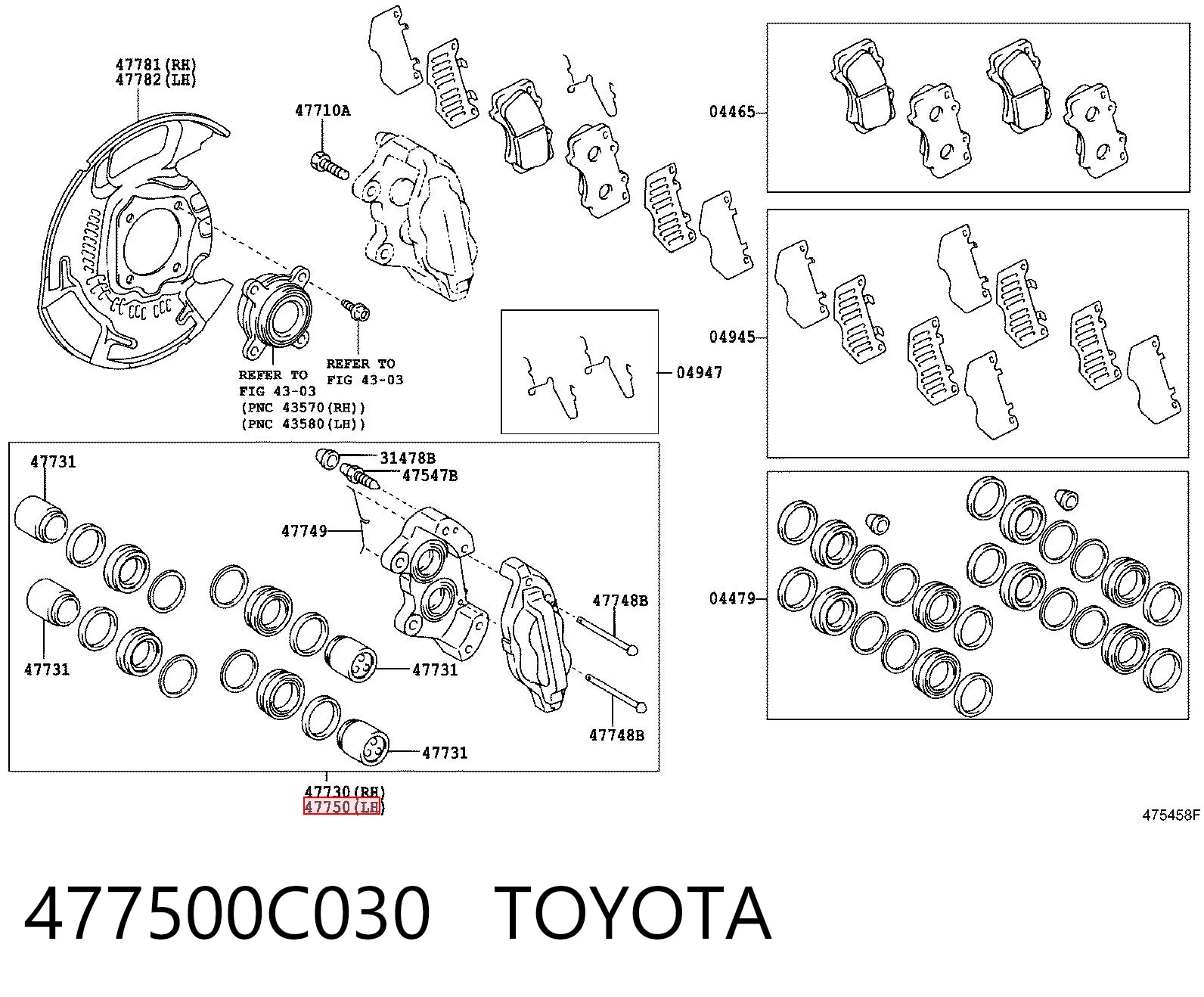 477500C030 Toyota Супорт гальмівний, передній, лівий