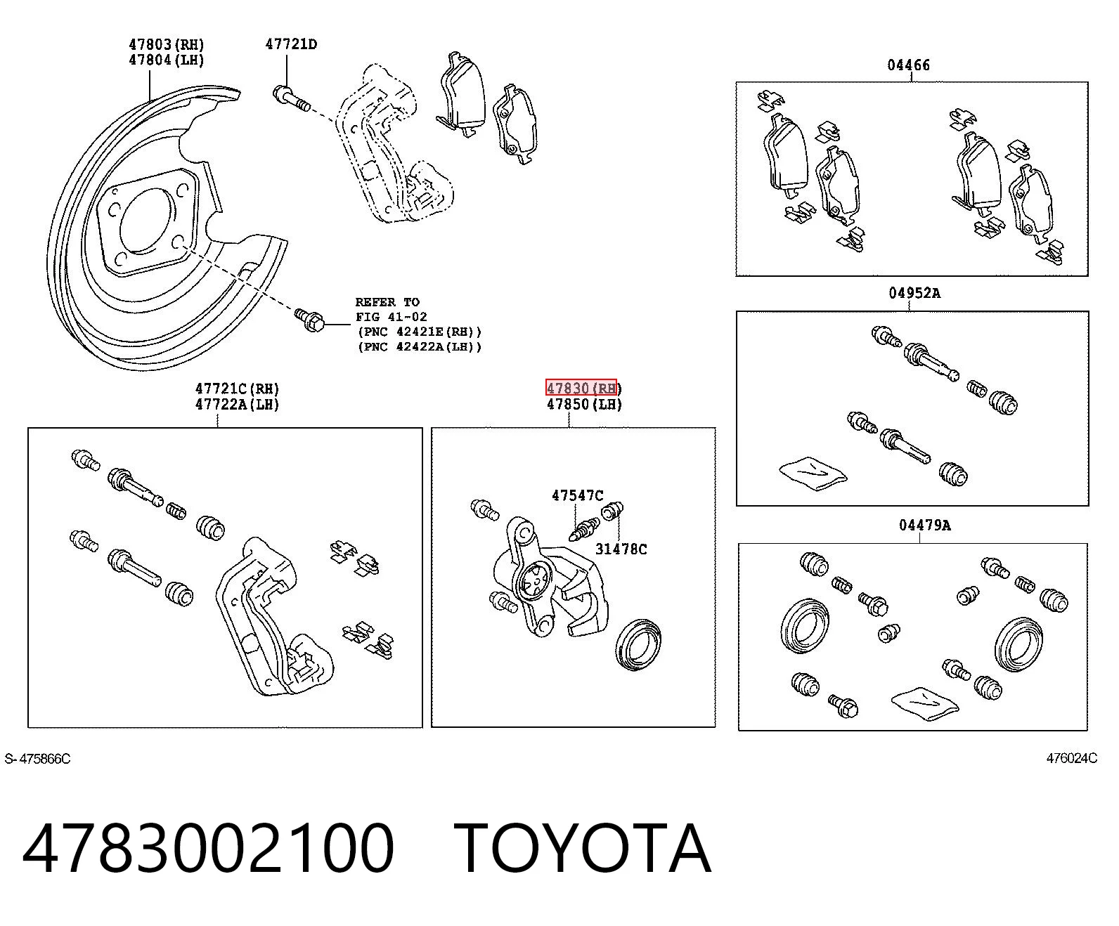 4783002100 Toyota Супорт гальмівний задній правий