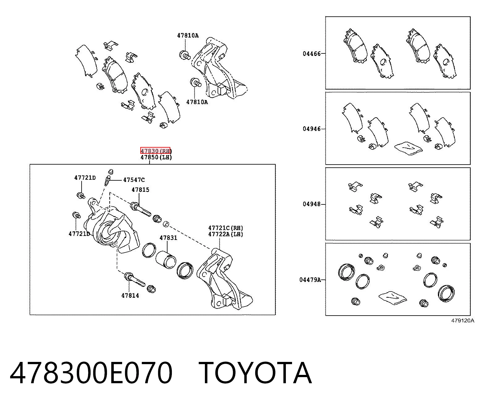 478300E070 Toyota Супорт гальмівний задній правий