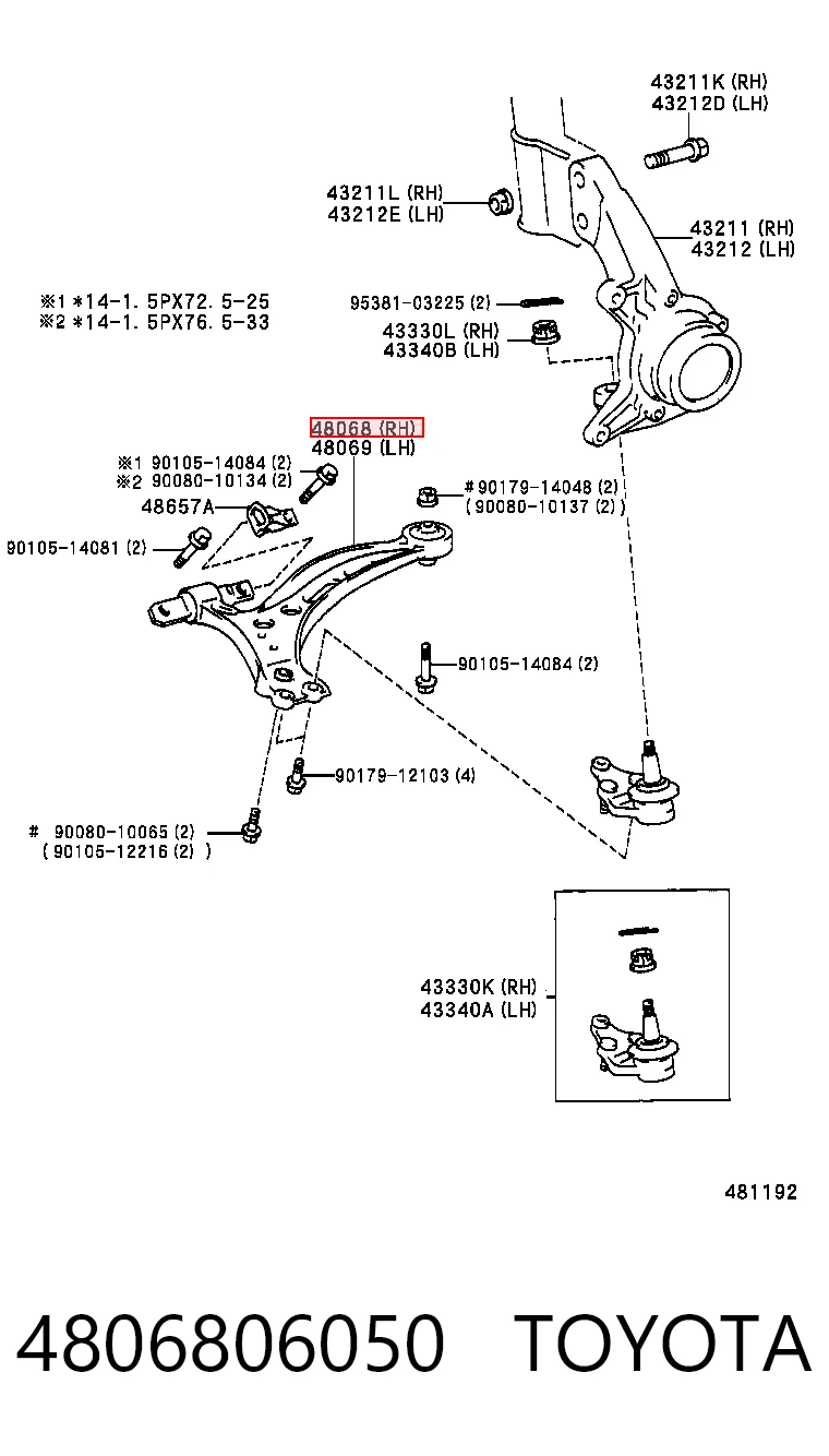 4806806050 Toyota Важіль передньої підвіски нижній, правий