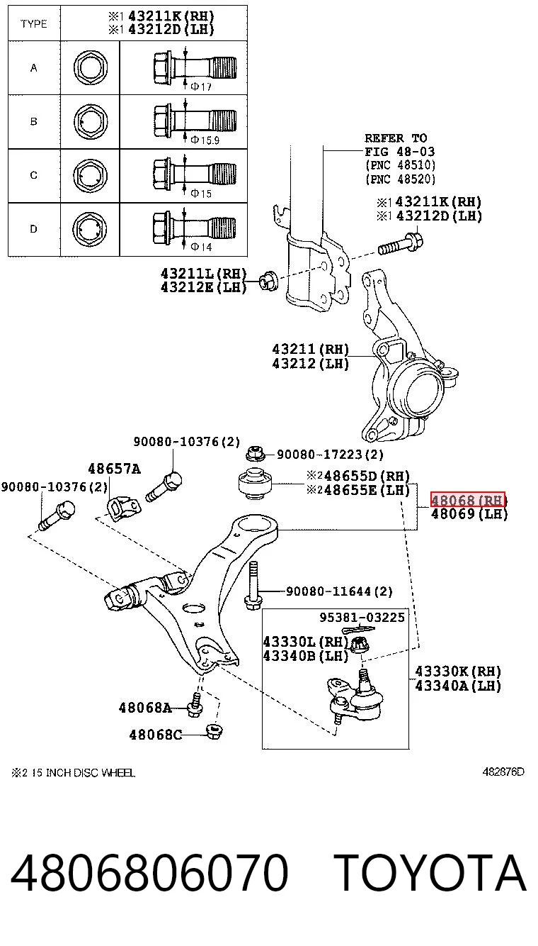 4806806070 Toyota Важіль передньої підвіски нижній, правий
