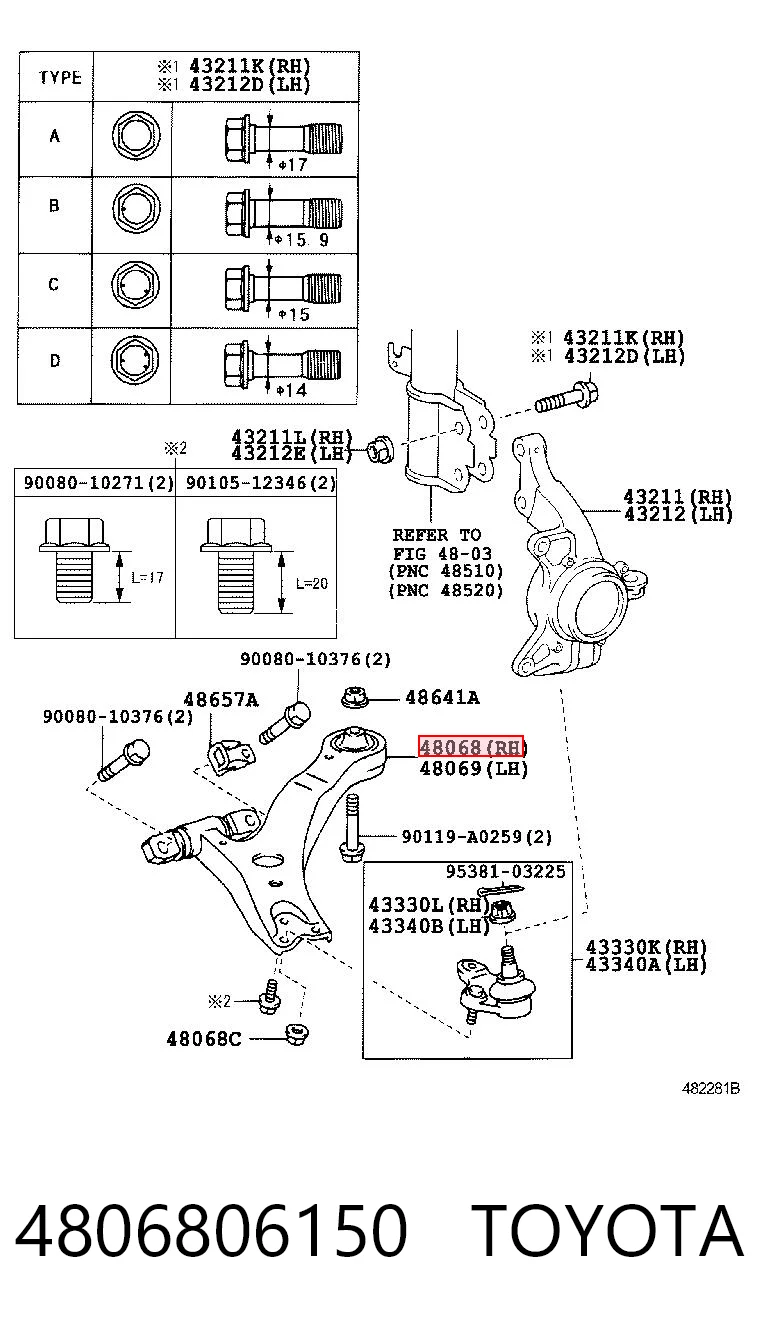 4806806150 Toyota Важіль передньої підвіски нижній, правий