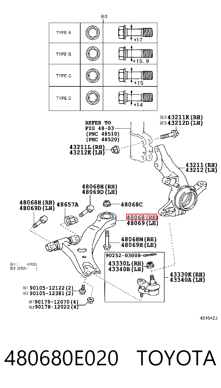 Важіль передньої підвіски нижній, правий на Lexus RX 330/350 U3