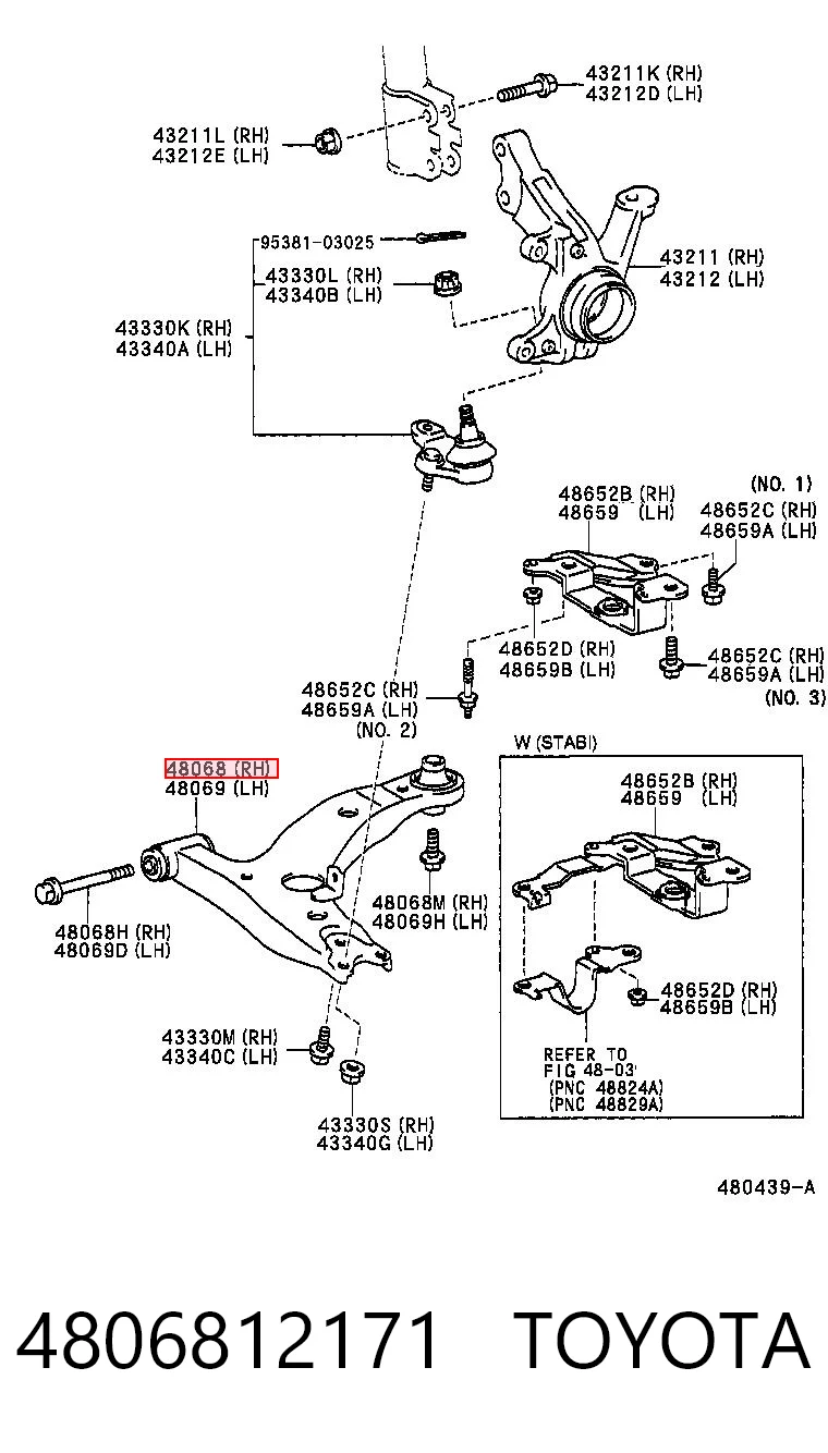 4806812171 Toyota Важіль передньої підвіски нижній, правий
