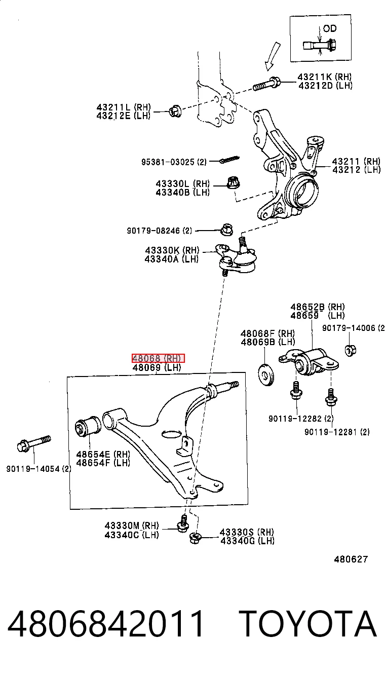 4806842011 Toyota Важіль передньої підвіски нижній, правий