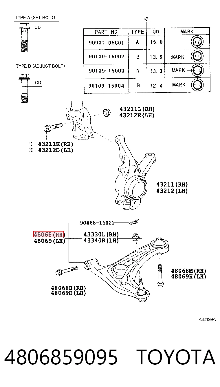 4806859095 Toyota Важіль передньої підвіски нижній, правий