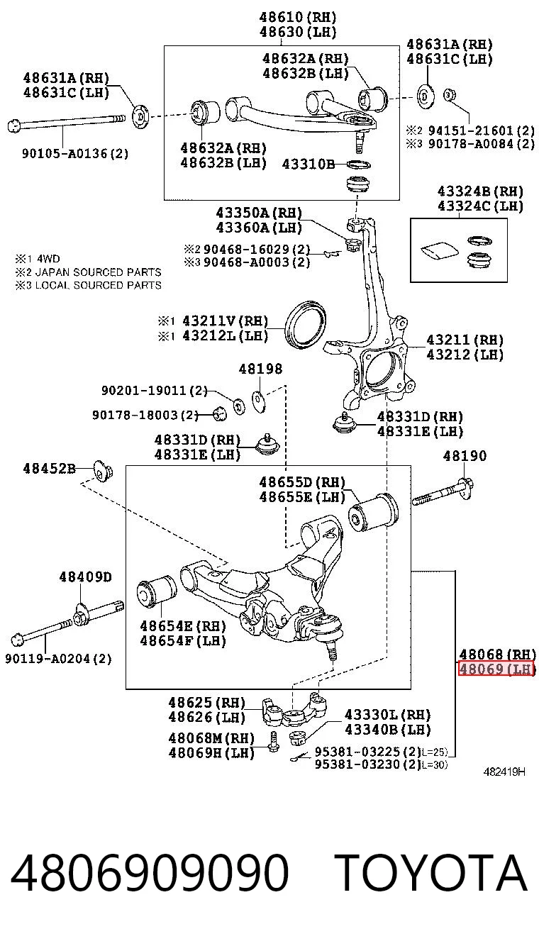 4806909090 Toyota Поперечний важіль