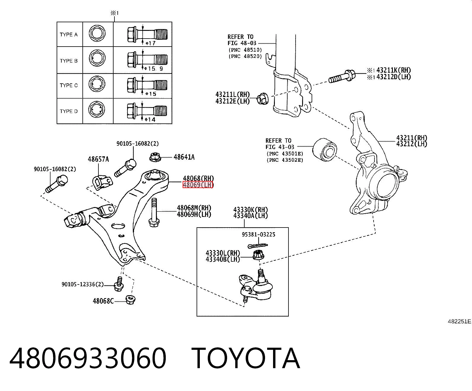 4806933060 Toyota Поперечний важіль