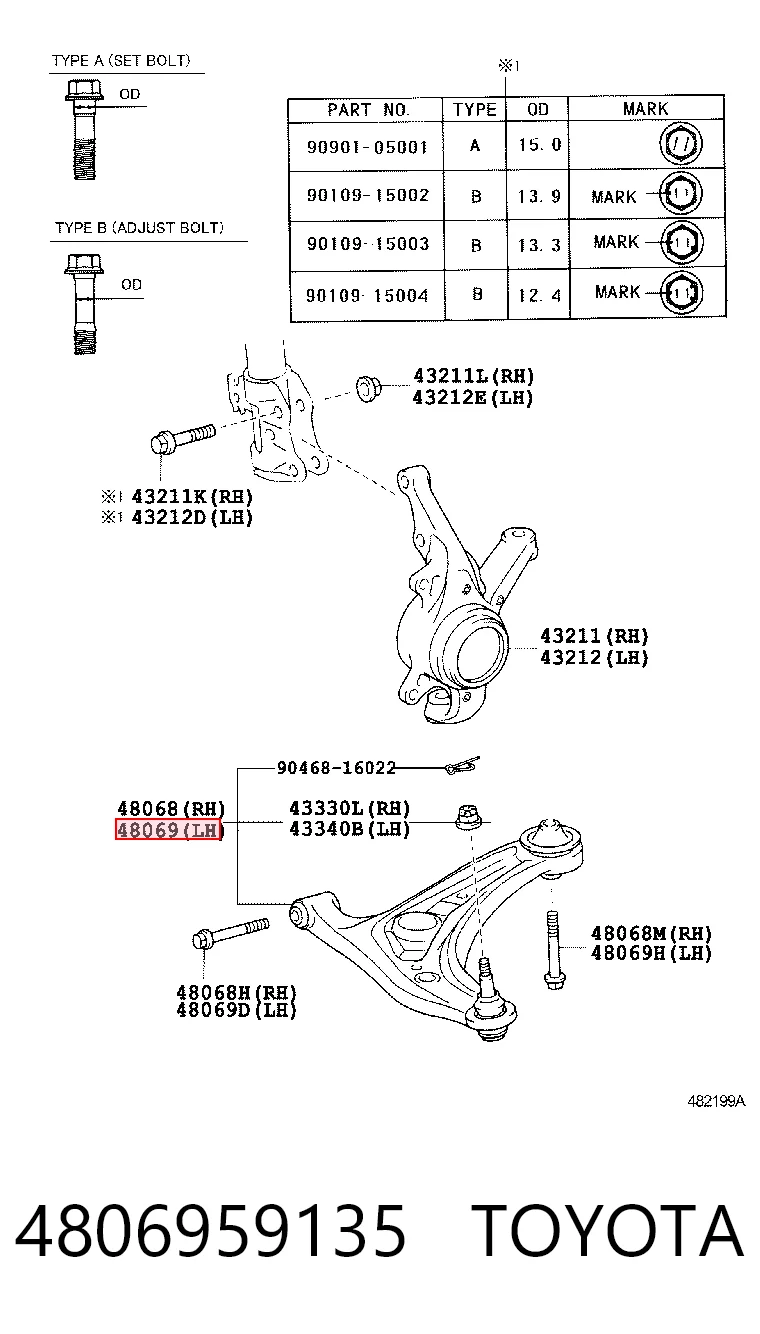 4806959135 Toyota Поперечний важіль