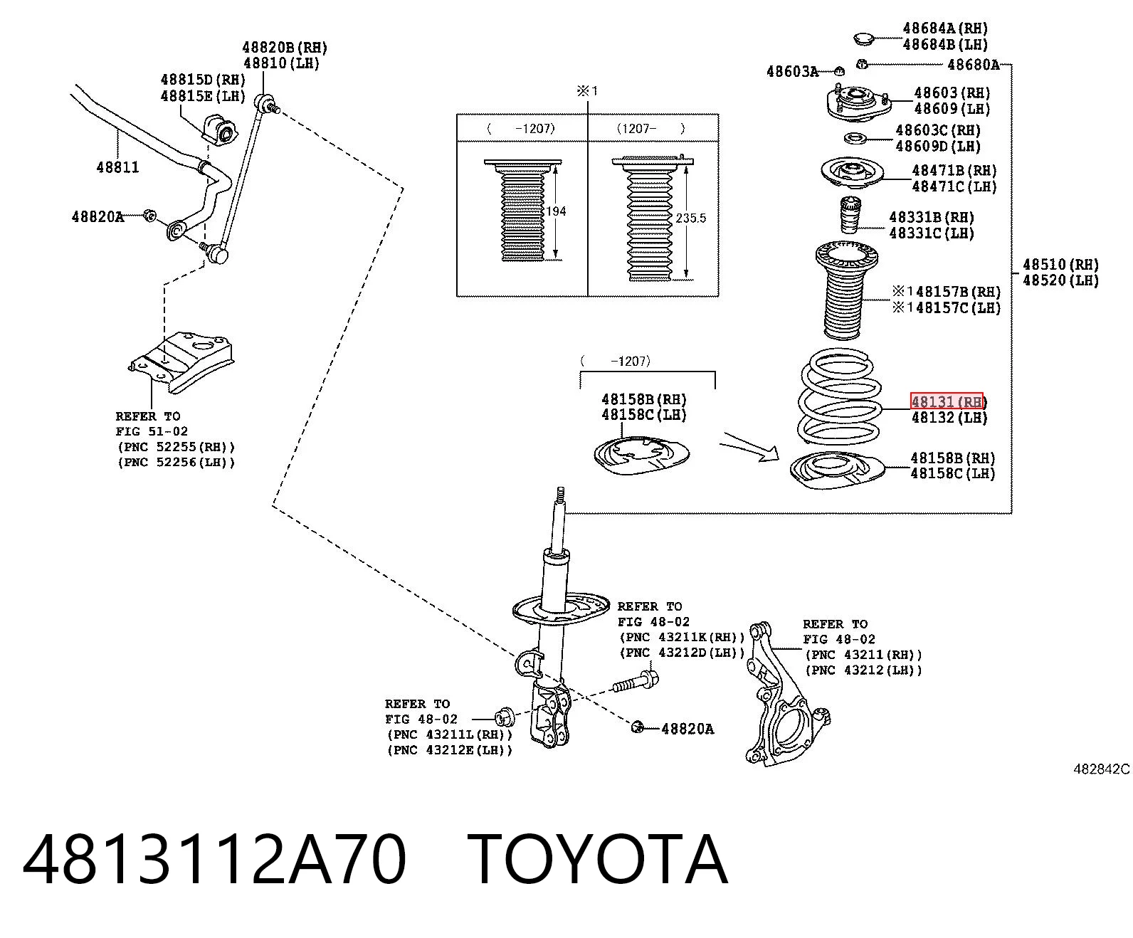 4813112A70 Toyota Пружина амортизатора передняя