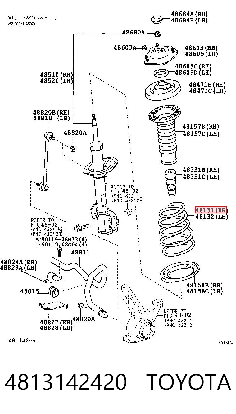 4813142420 Toyota Пружина передня, ліва