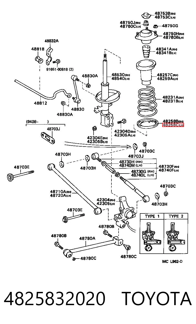 4825832020 Toyota Проставка (гумове кільце) пружини задньої, нижня