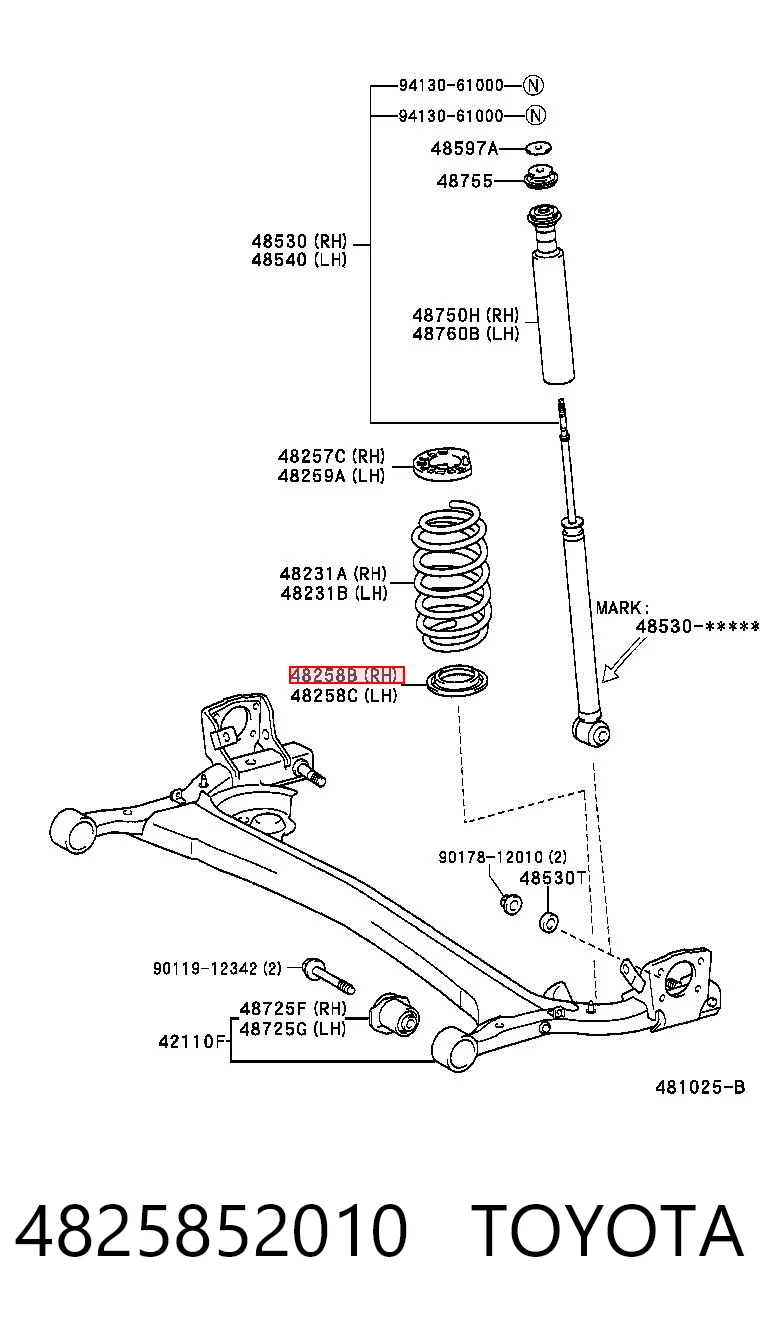 4825852010 Toyota Проставка (гумове кільце) пружини задньої, нижня