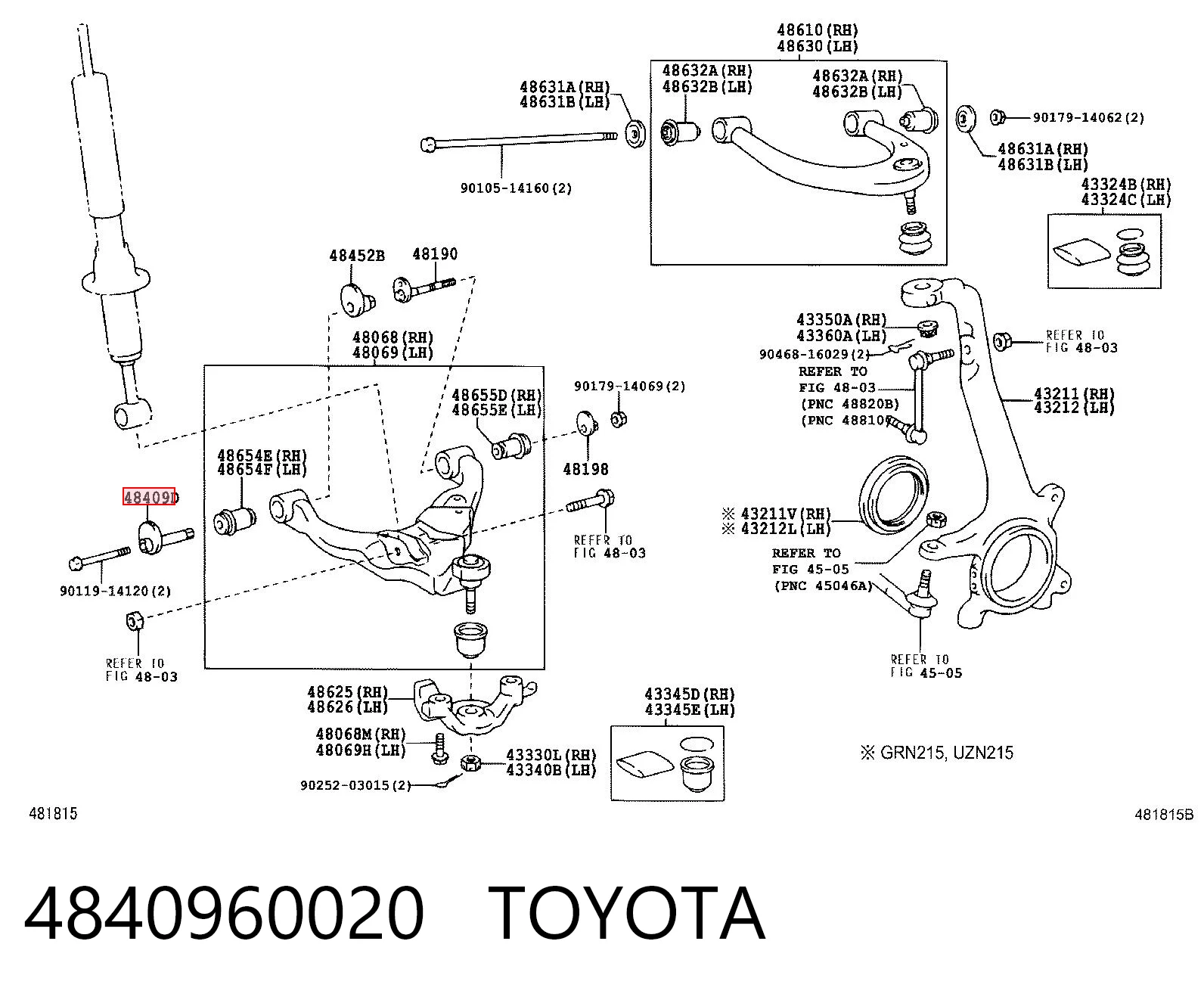 4840960020 Toyota Болт переднього важеля, нижнього