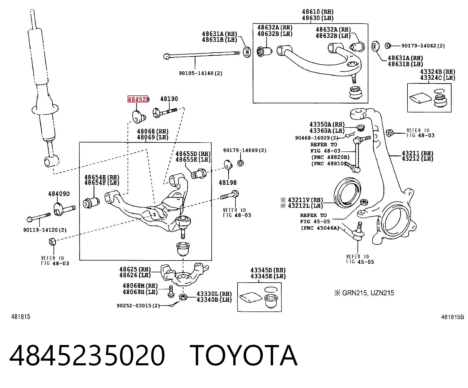 4845235020 Toyota Гайка болта кріплення переднього важеля, нижнього