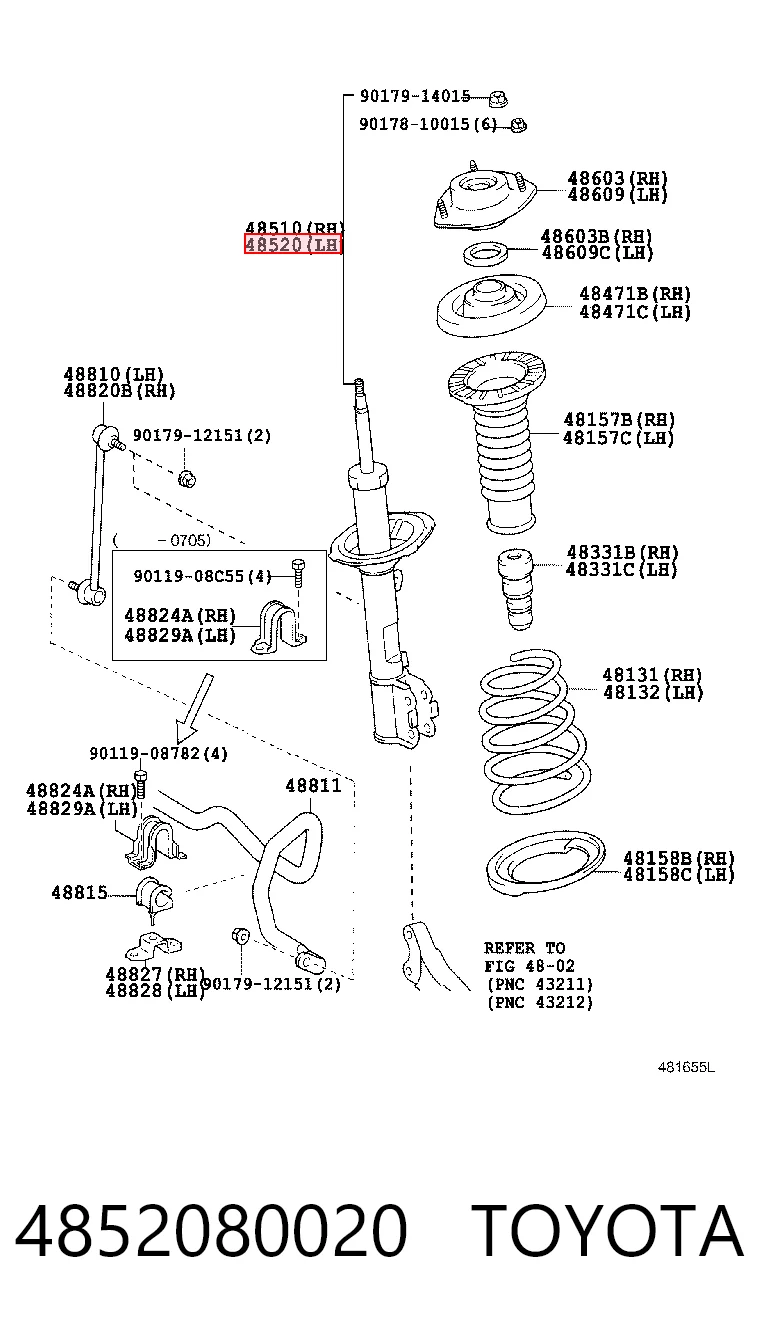 Амортизатор передньої підвіски, лівий Toyota 4852080020 ціна, від 62.93 USD