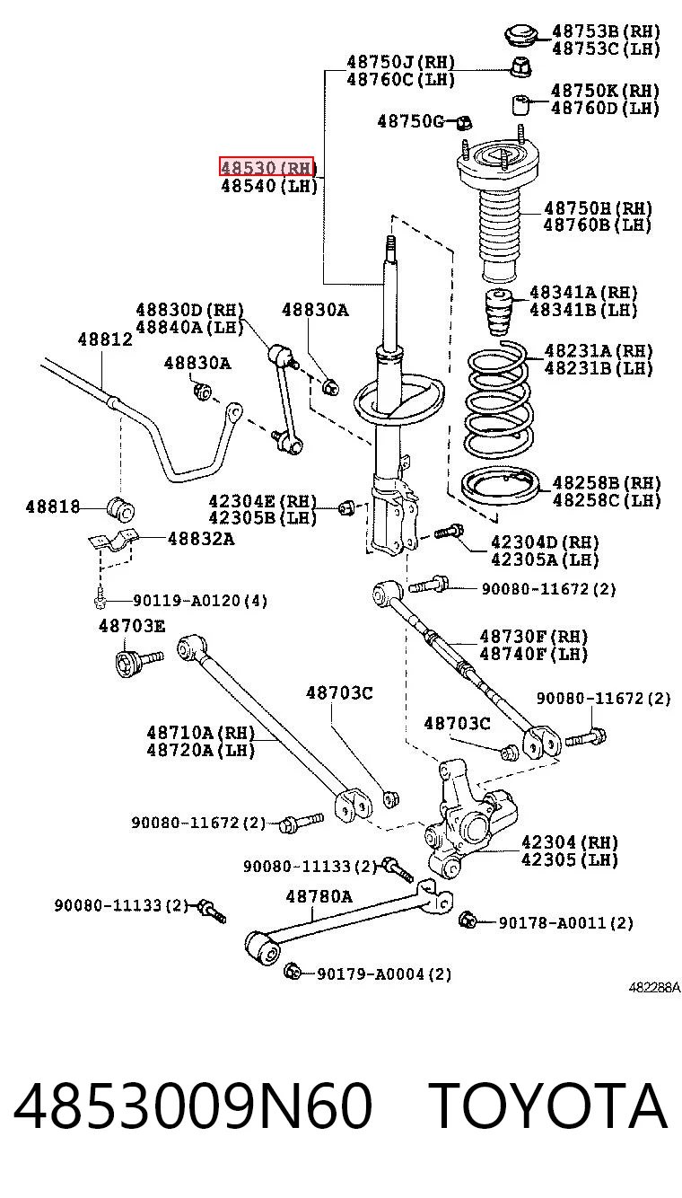 4853009N60 Toyota Амортизатор задній, правий