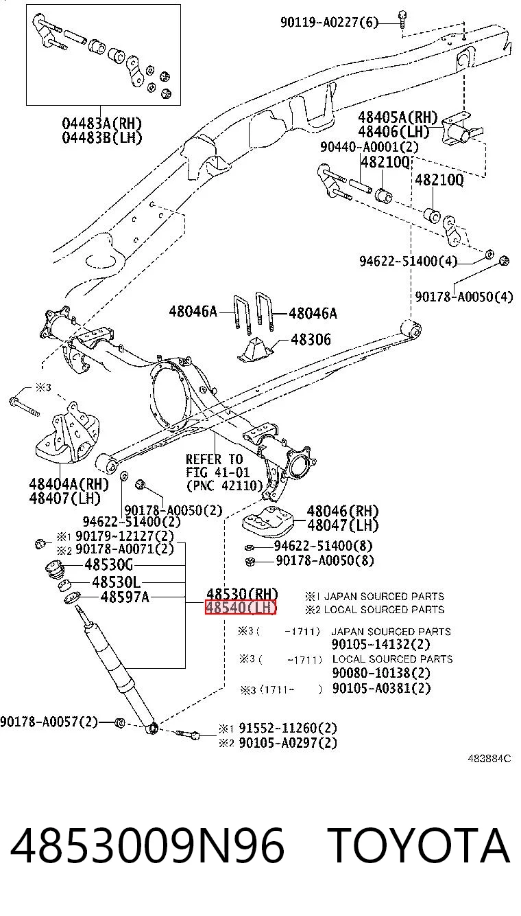4853009N96 Toyota Амортизатор задній, правий
