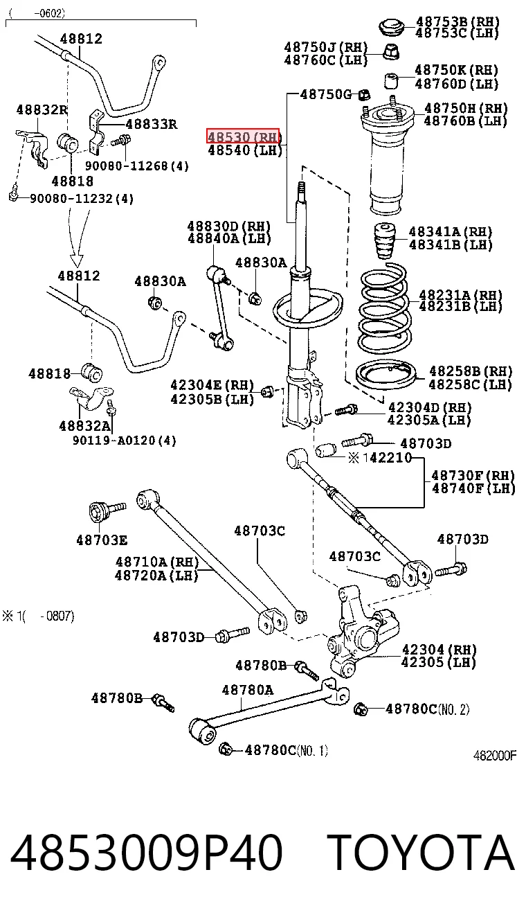 4853009P40 Toyota Амортизатор задній, правий