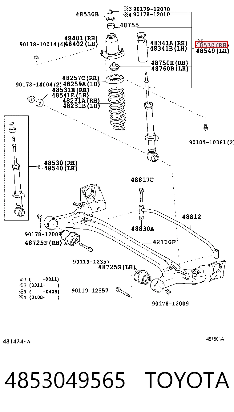 4853049565 Toyota Амортизатор задній, правий