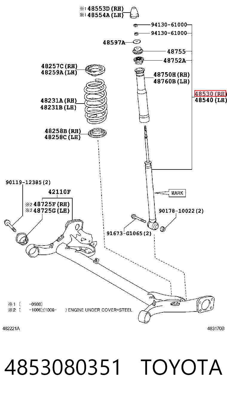 4853080301 Toyota Амортизатор задній, правий