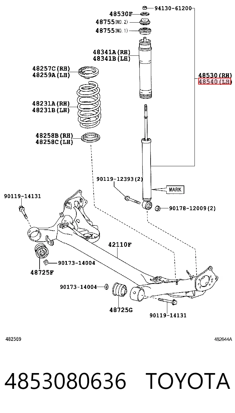 4853080636 Toyota Амортизатор задній, правий