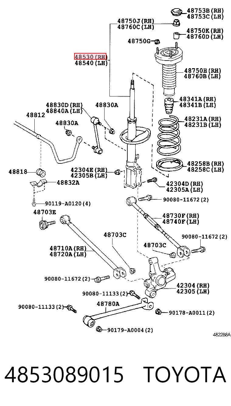 4853089015 Toyota Амортизатор задній, правий